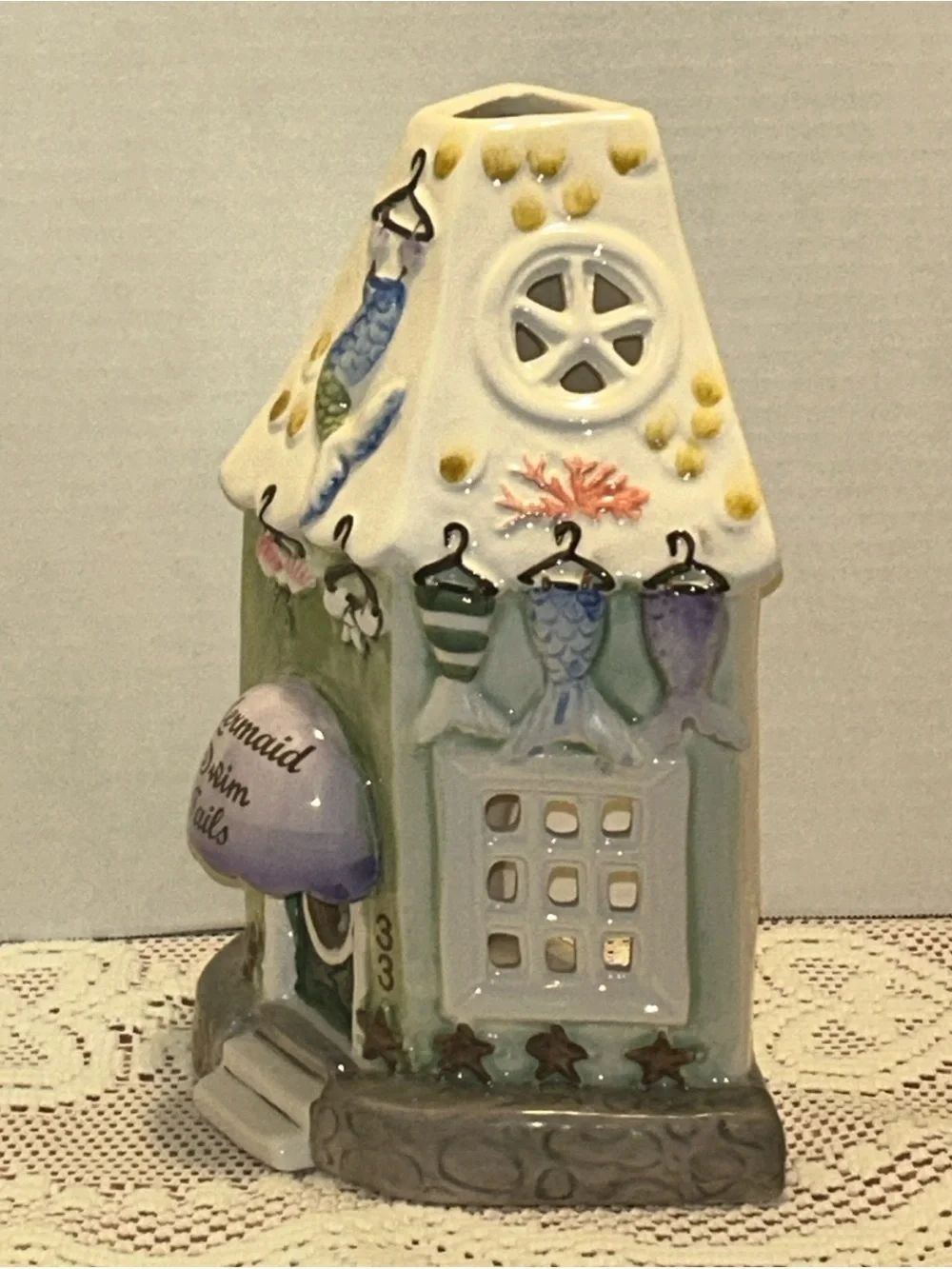 NWT Blue sky clayworks Mermaid swim tails Ceramic Tea light Holder 2019
